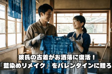 二人で藍染をしている